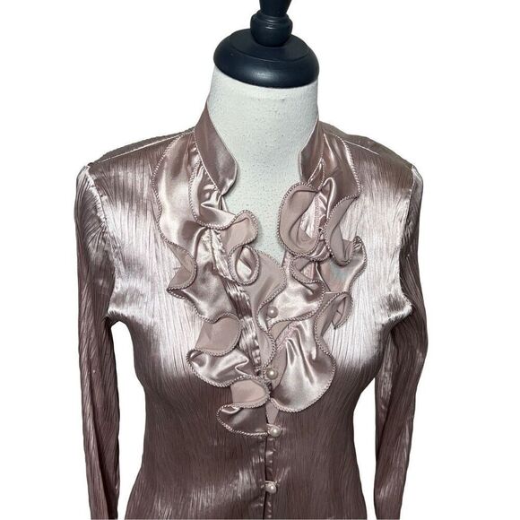 Puane Crinkle Ruffled Blouse with Pearl Buttons Size M - Picture 2 of 5